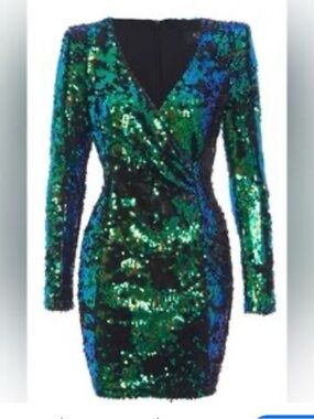 AX Paris Green Sequin Bodycon Wrap Dress Size 10 NWT